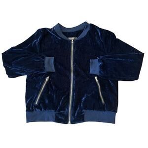 Amaryllis Women's Velvet Bomber Jacket Navy Size S